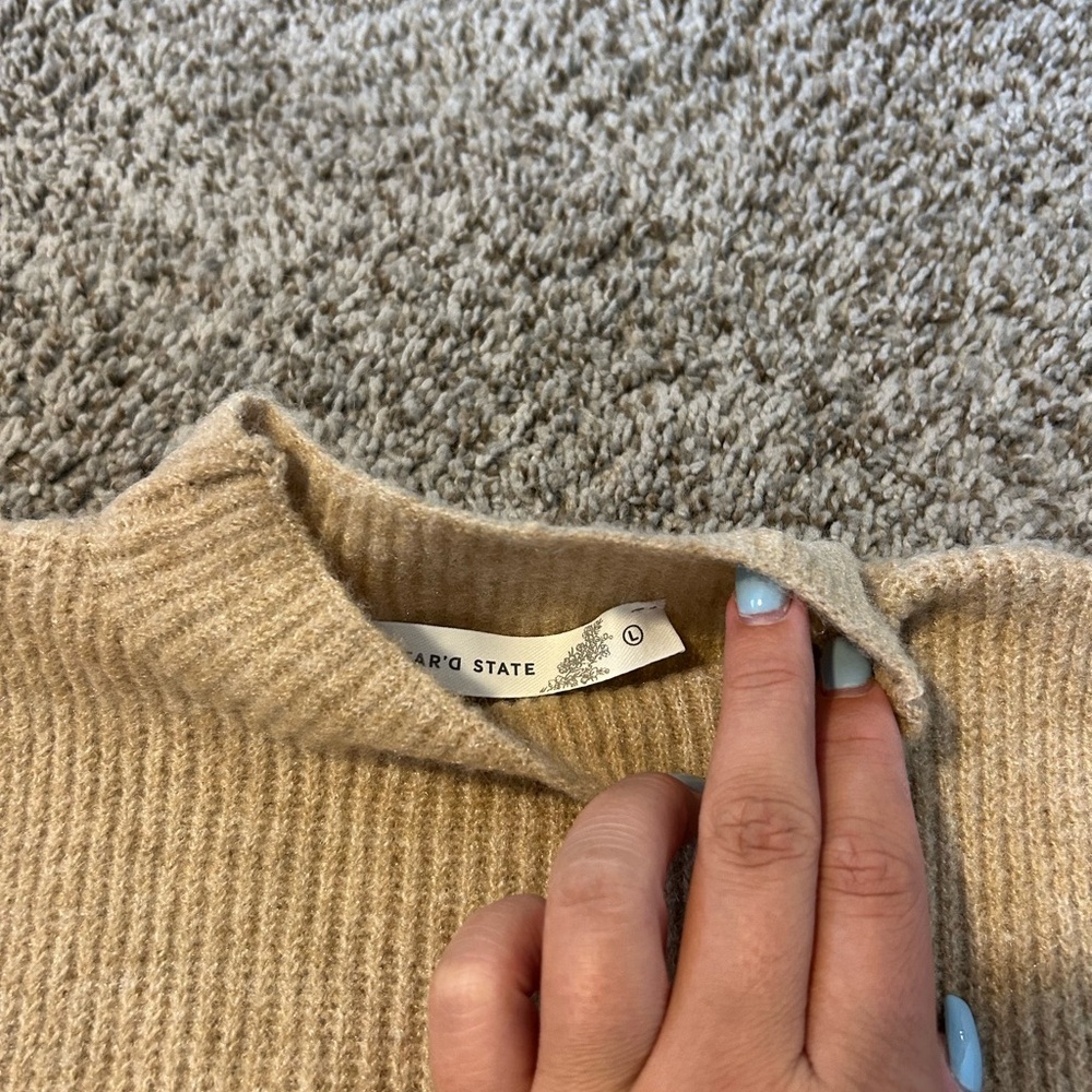 Altar'd State Cream Ribbed Sleeveless Turtleneck Sweater crop Vest - Picture 2 of 3